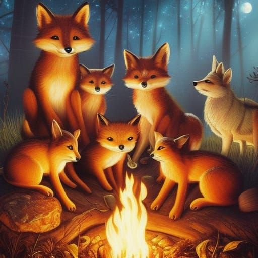 Fox Family Camp-out  by @BinaryDragon