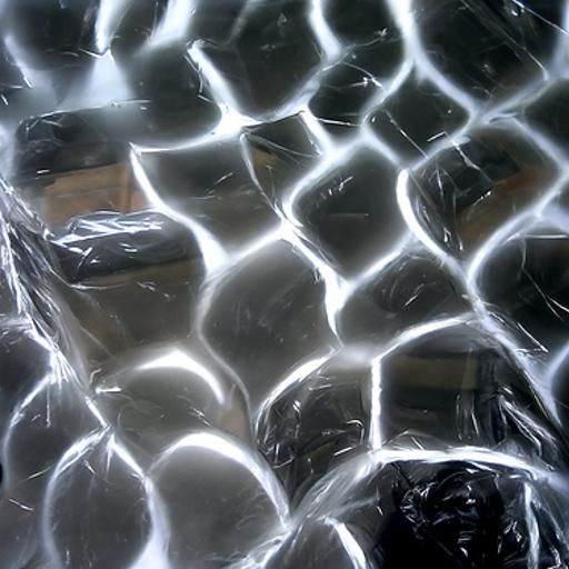 large sheet of white latex on black shower tiles with bubble...