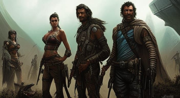 "Gypsy Warriors Male and Female riding alien beasts" Dark Fa...