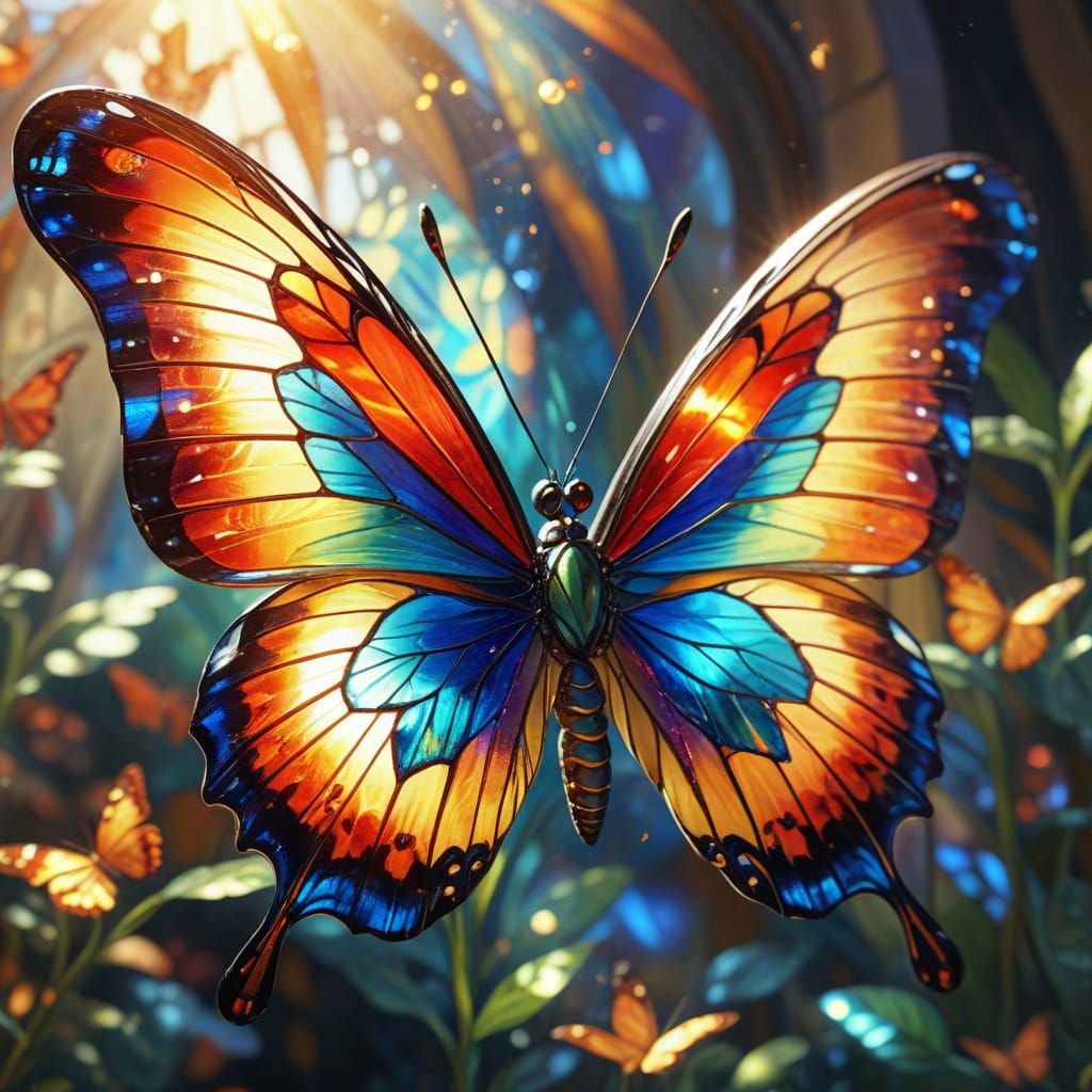 Butterfly with Stained Glass Wings as Oil Painting