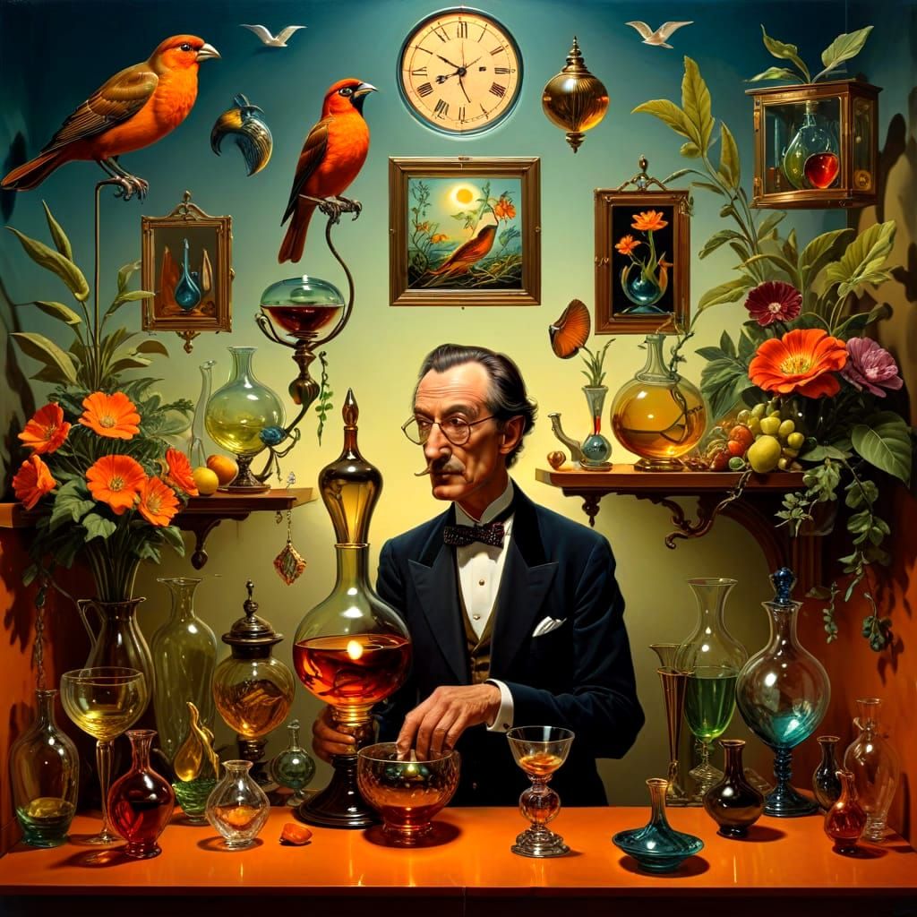 Hyperrealistic Glassware in a Surreal Twilight Scene