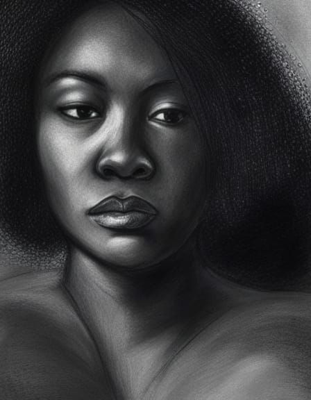 Close-up portrait. Interior night. In a bedroom . A sad darkskin woman ...