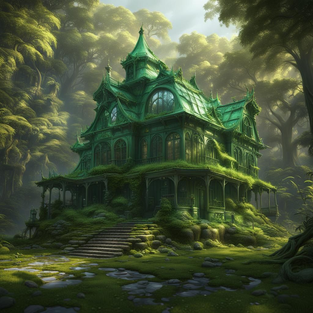 green house in a big forest