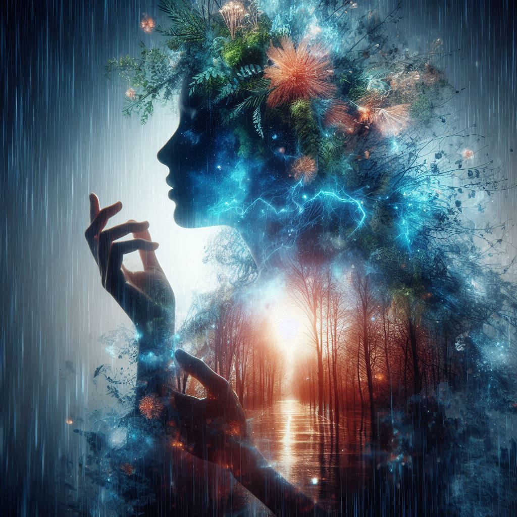 double exposure beautiful fantasy DALL-E 3 portrait landscap...