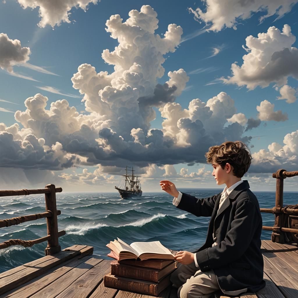 Jewish Boy's Gratitude at Sea in Matte Painting Style