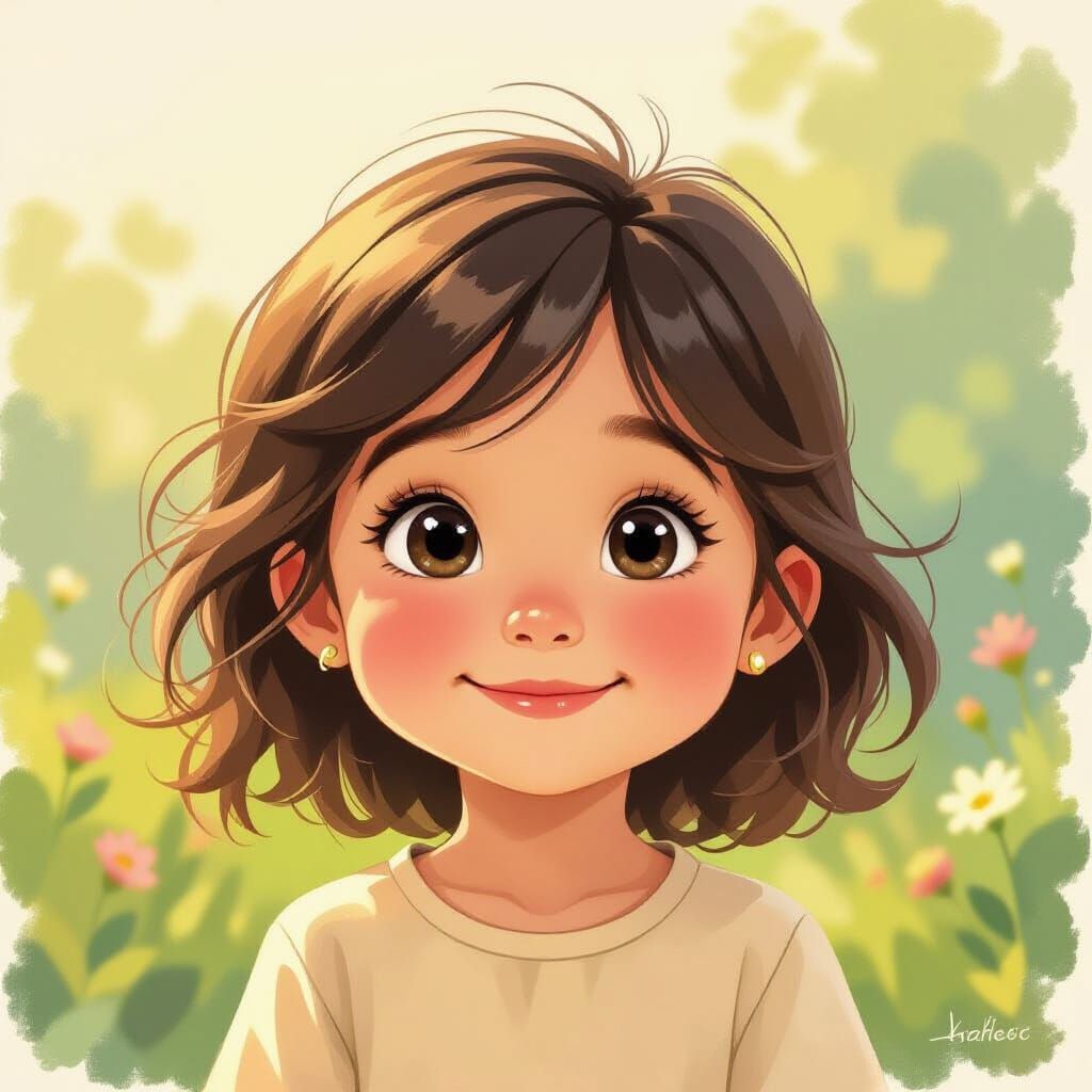 Joyful Young Girl in Whimsical Illustrative Style