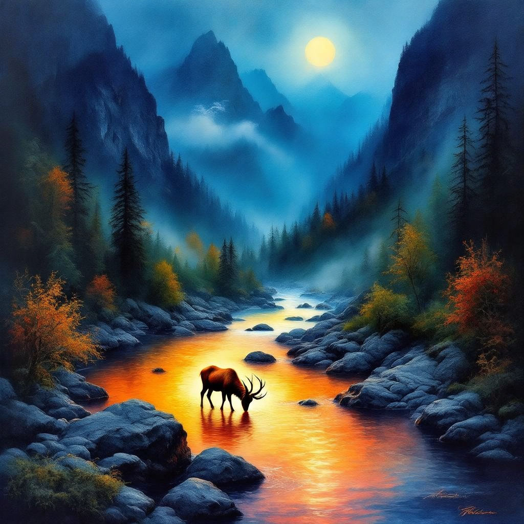 Ibex drinking from the river #3