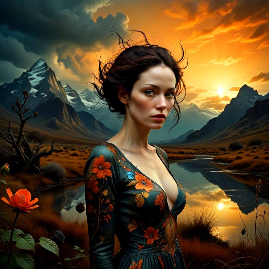 Ethereal Woman in Dreamlike Landscape