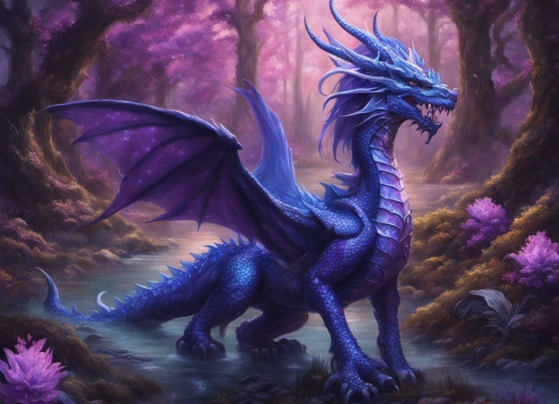 Fantasy purple dragon in enchanted forest - AI Generated Artwork ...