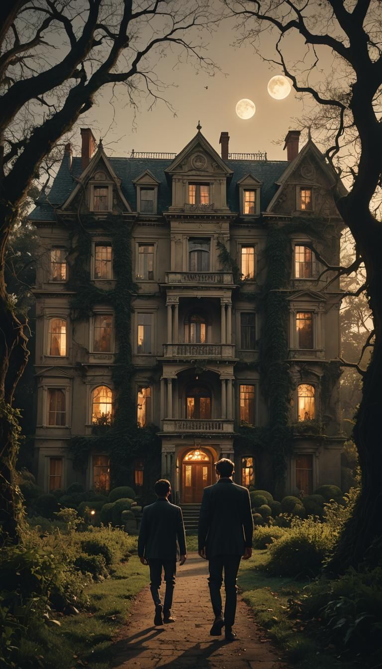 Ominous Mansion Under Moonlight: A Cinematic Still
