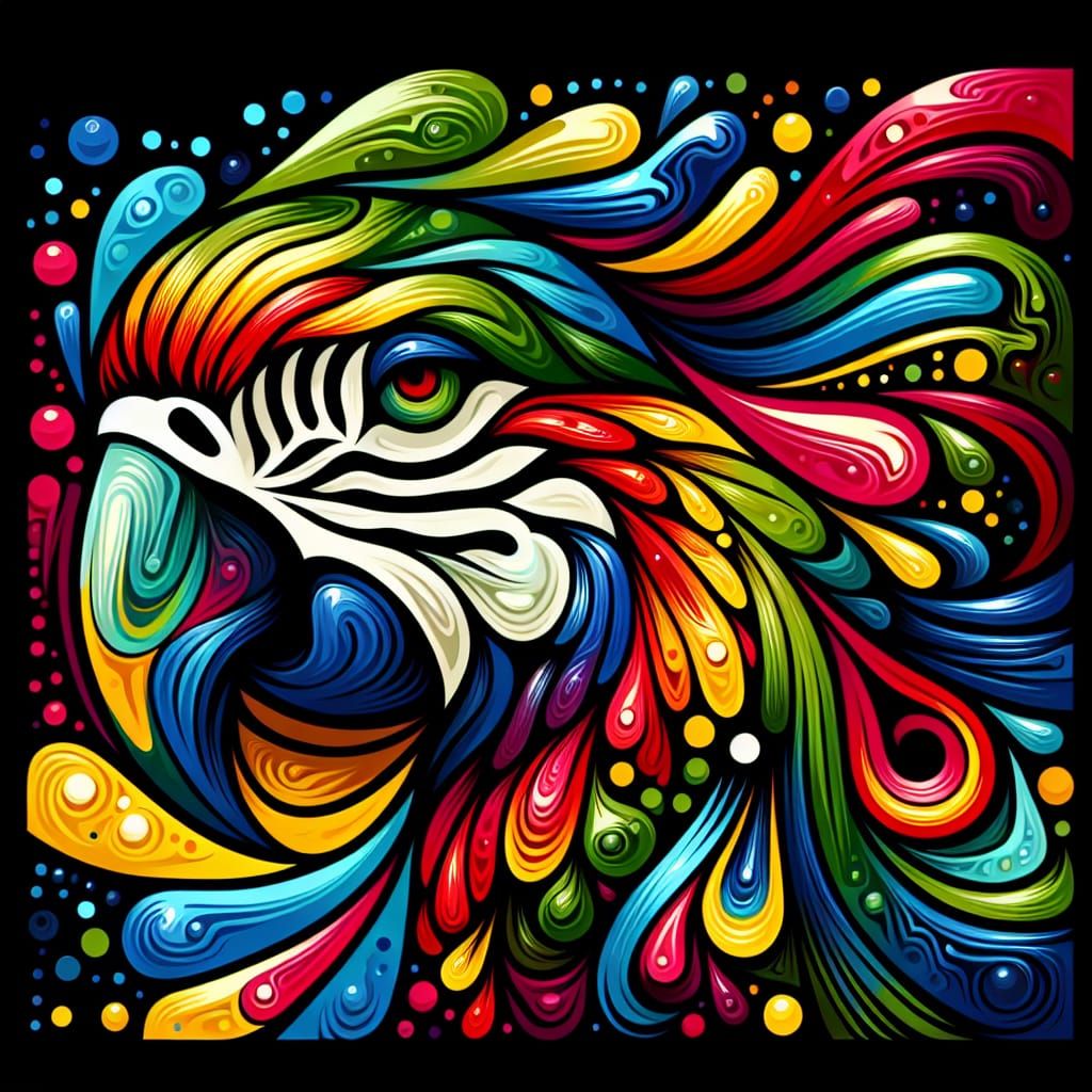 Colorful parrot, abstract art complementary colors fine deta...