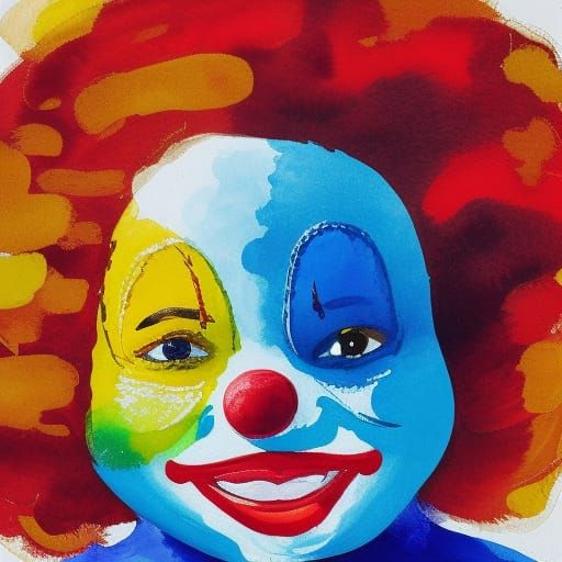 Bright watercolor of a happy, innocent , playful clown smiling happily ...