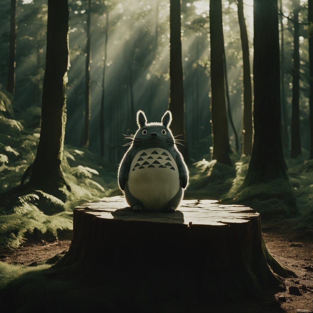 Ghibli-Inspired Totoro in a Golden Forest