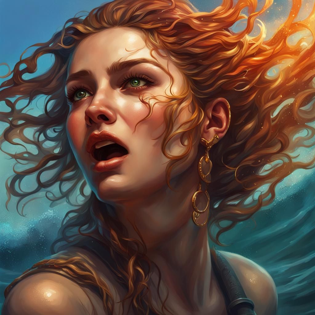 siren calling to sailors Hyperrealistic, splash art, concept...