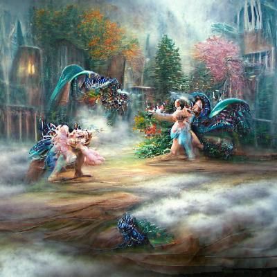 Beasts and fairies fighting