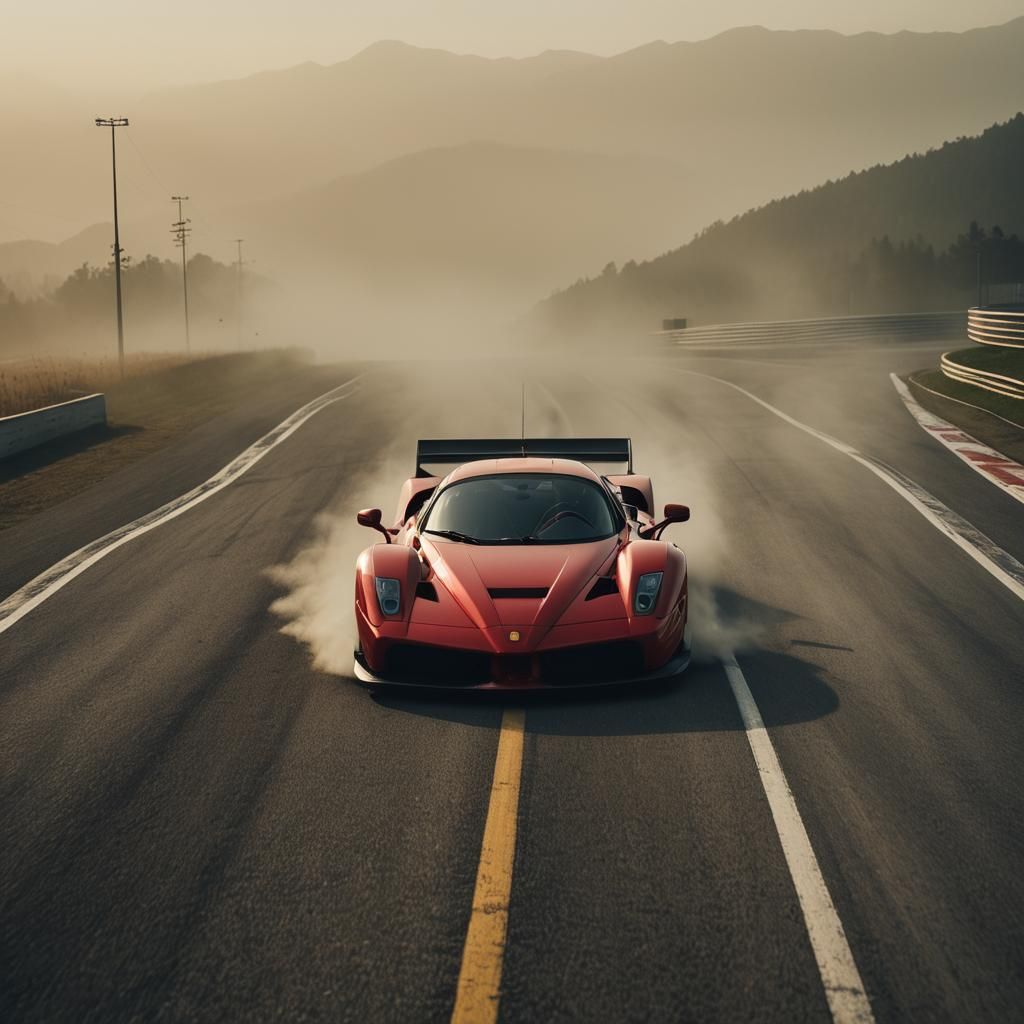Ferrari Enzo Races on F1 Track: Cinematic Film Still