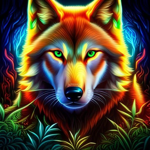 Neon Wolf In The Mystic World - Ai Generated Artwork - Nightcafe Creator