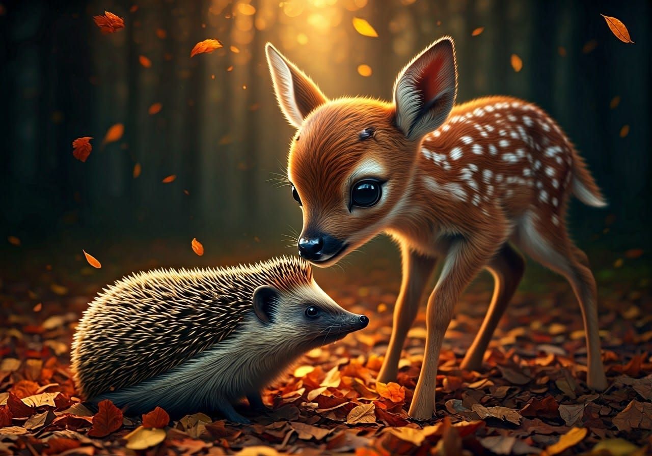an adorable A hyper-realistic digital artwork of an adorable fluffy baby deer with big adorable eyes ...  by @Summerchild