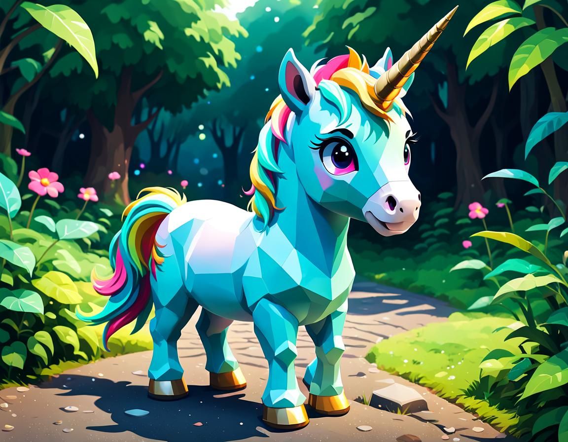 An adorable magic cute unicorn, perfect eyes, looking at cam...