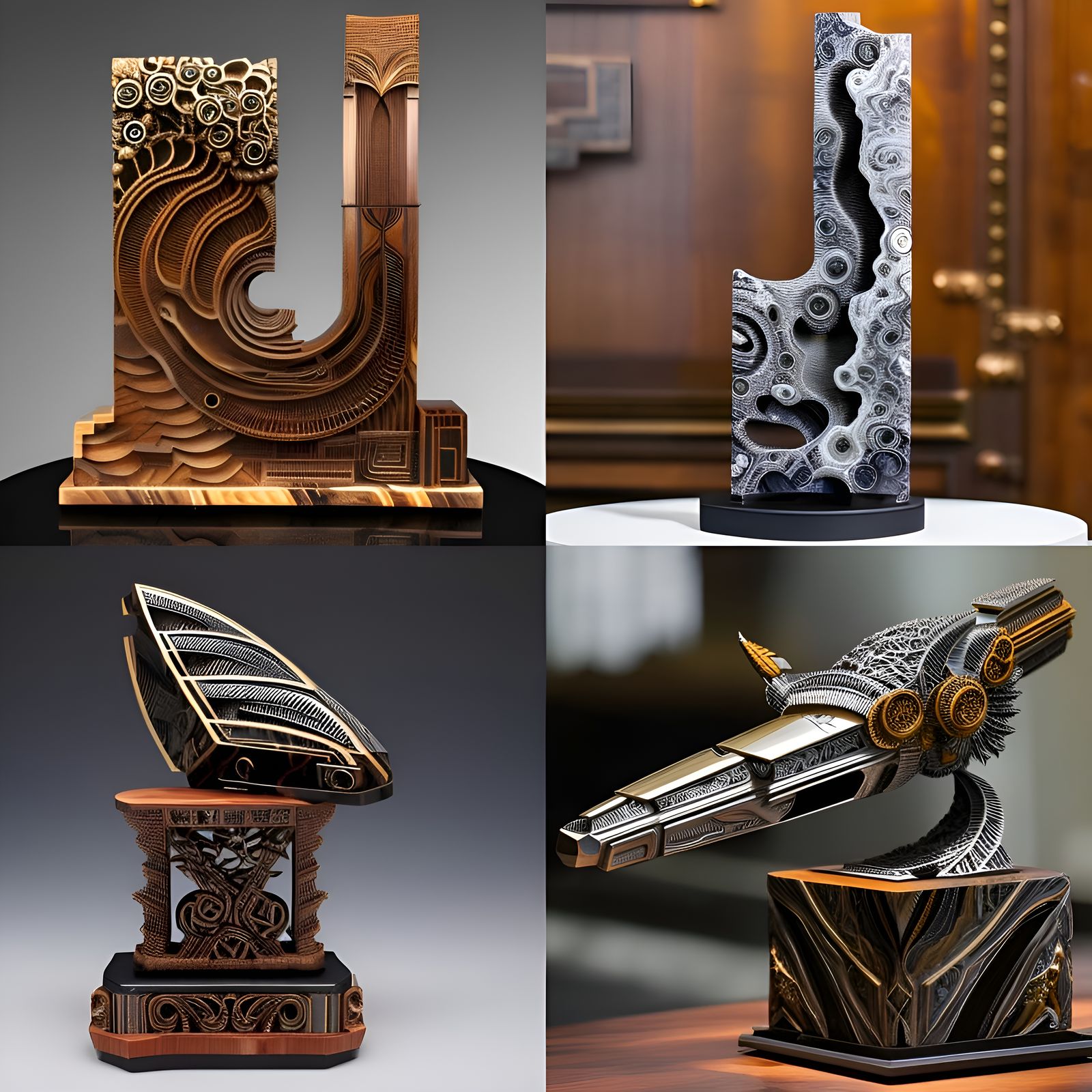 Modern combo of wood, marble and steel using classic sculpti...