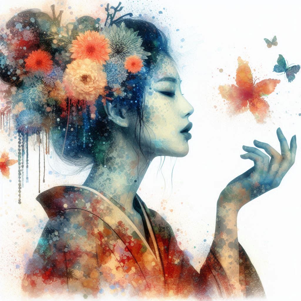 double exposure beautiful fantasy DALL-E 3 portrait landscap...