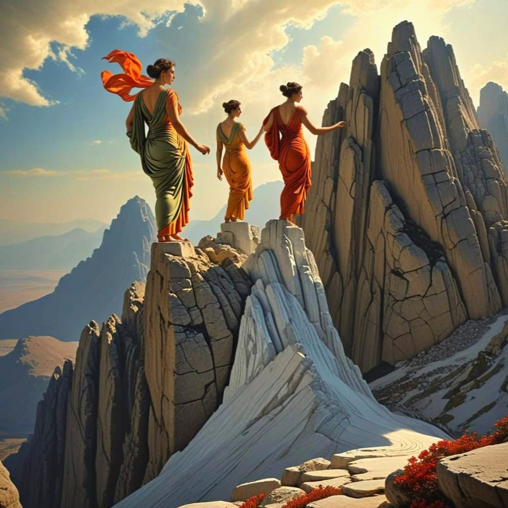 Ethereal Ancient Greek Goddesses Conquer the Mountain Peak