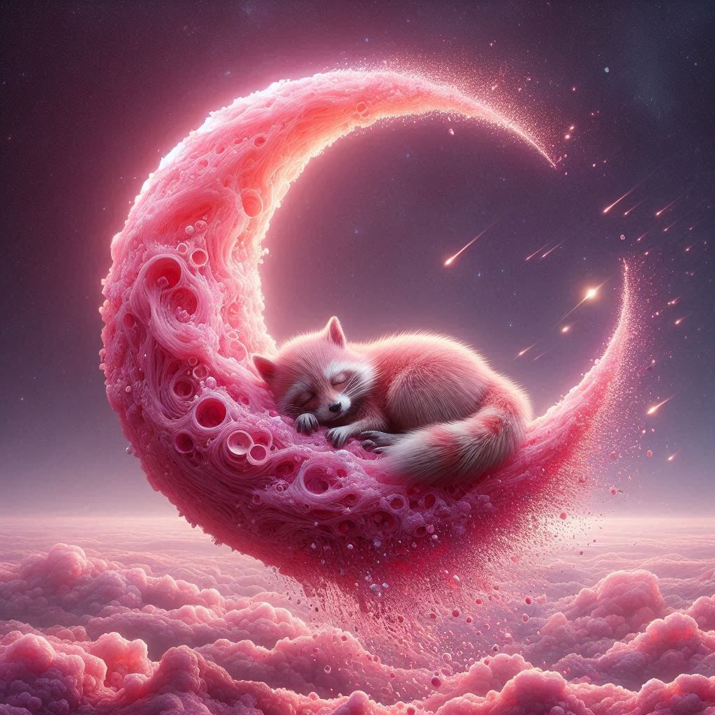 toshiro (raccoon form) sleeping on the moon