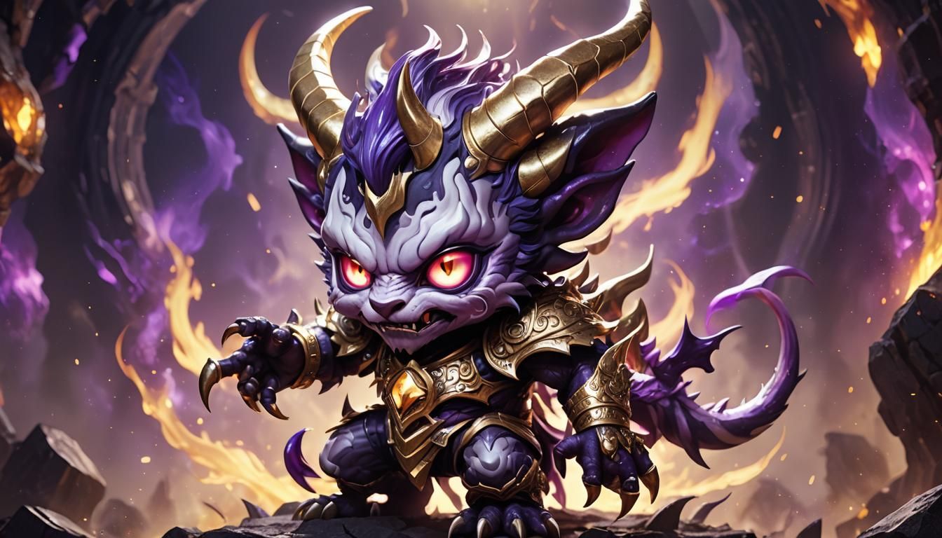 diable demoniaque feroce style chibi, blanc et violet