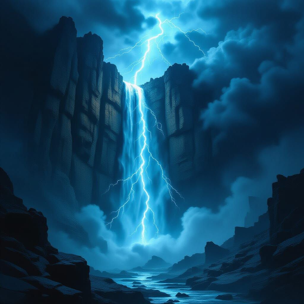 Lightning Strikes Cursed Cliff in Dark Fantasy World