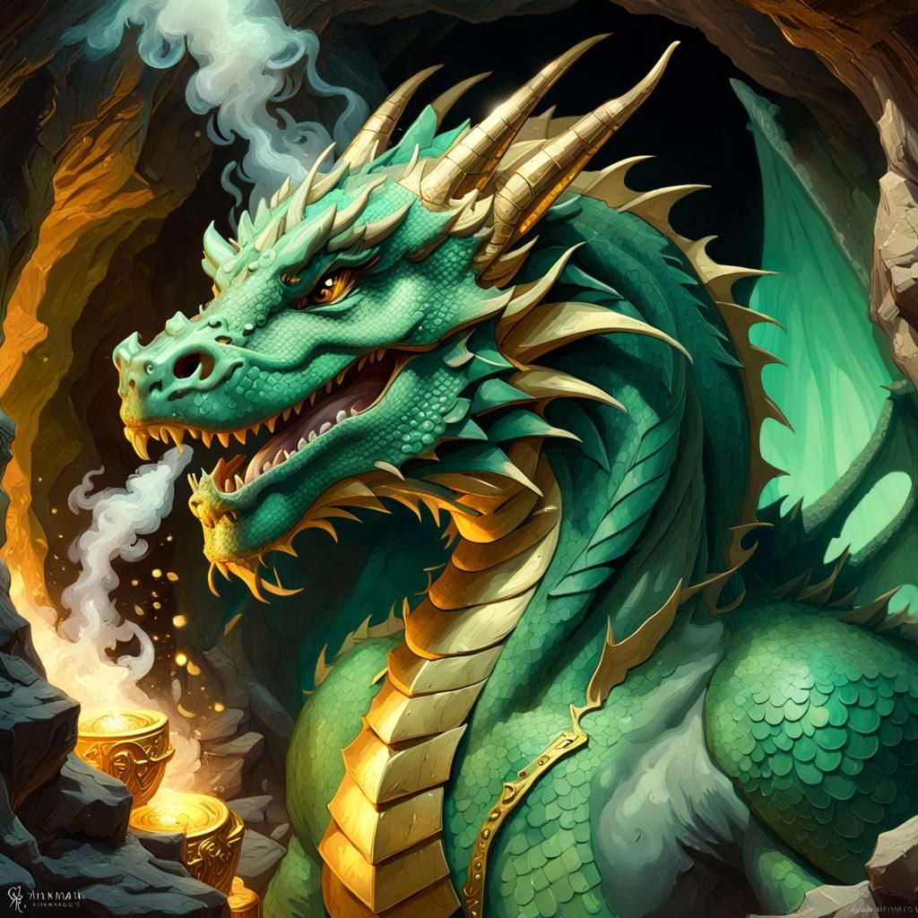 Green dragon breathing smoke. - AI Generated Artwork - NightCafe Creator