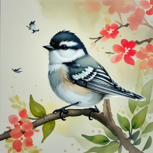 watercolour chickadee  by @mitaliartz