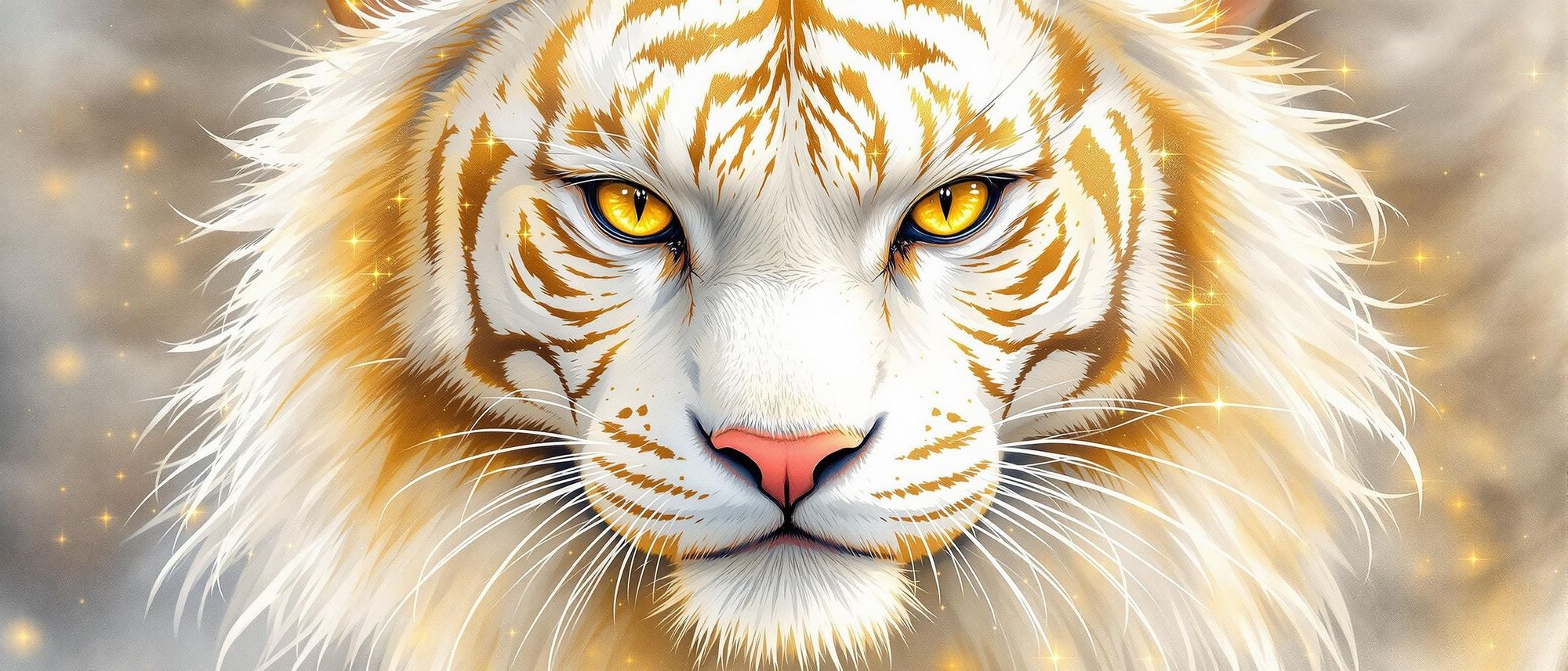 wet alchol watercolour portait of a bigcat with white fur and gold strips that sparkle and melt with the watercolour ink,
cat
feline
fierce
...