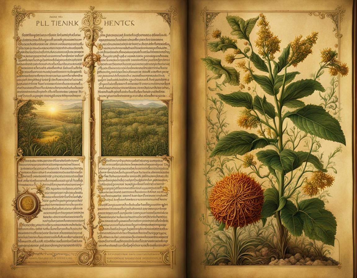 pages from a medieval fantasy text about botany.   by @Namelesstoon