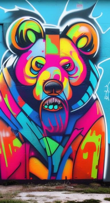 big Bear portrait graffiti art, splash art, street art, spray paint, by ...