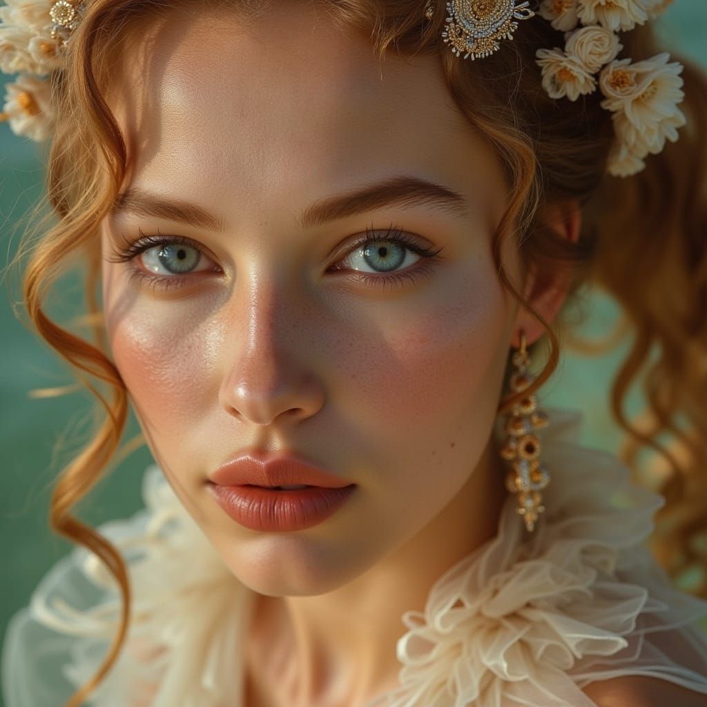  <lora:Starry eyes:1.0> A closeup on a beautiful woman she is in a beautiful dress 