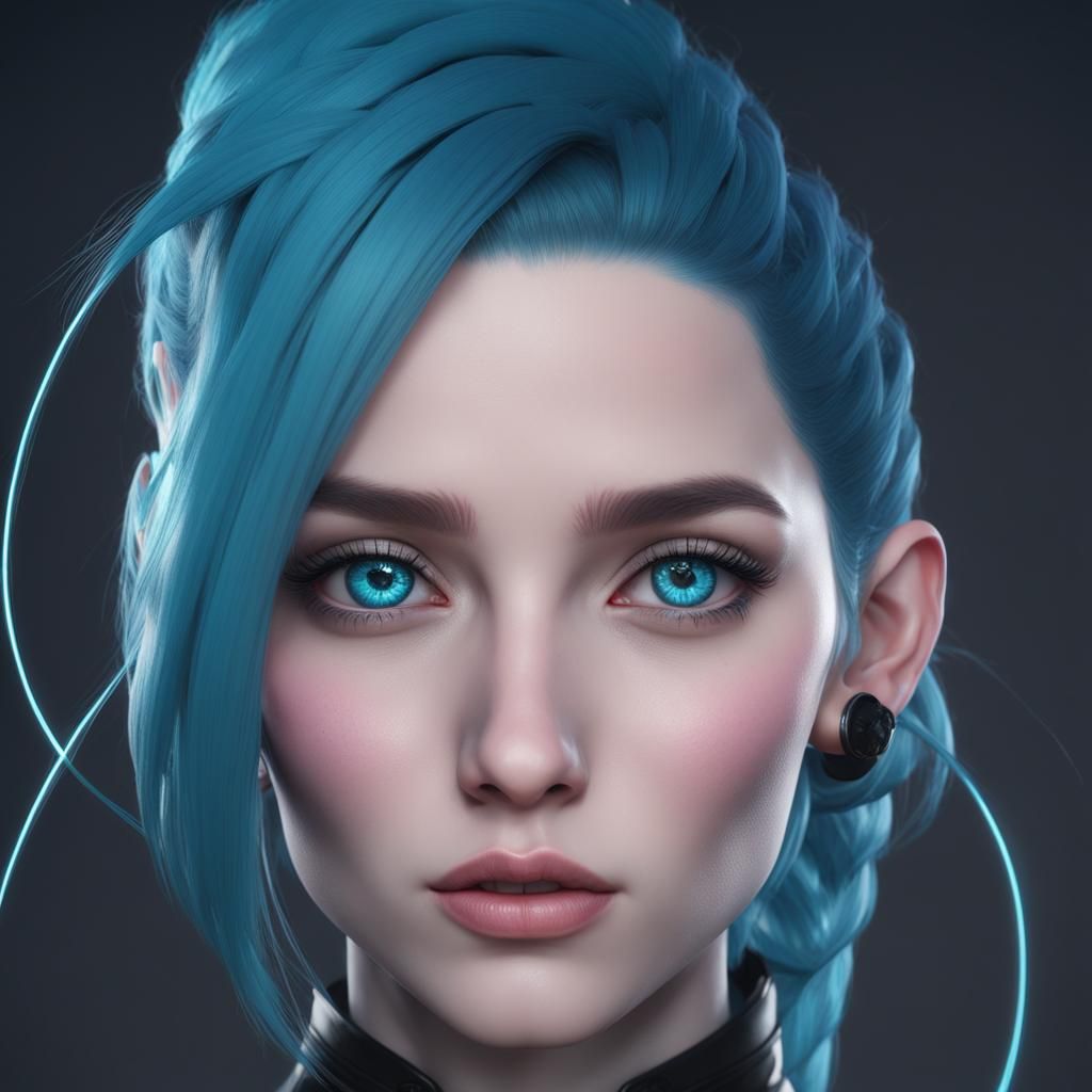 Jinx From Arcane Young Lady With Vibrant Blue Hair And Blue Eyesand Realistic Vibesand Very Detailed 7695