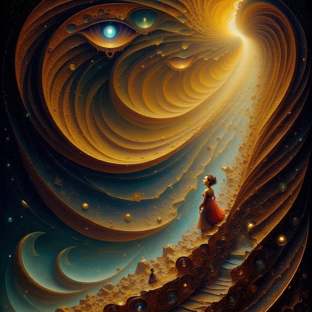 <lora:FS Turbulance:1.0> Within the darkly decorated honeycomb hinterland, splintered and refined, sequestered ruffles pleated within steamp...