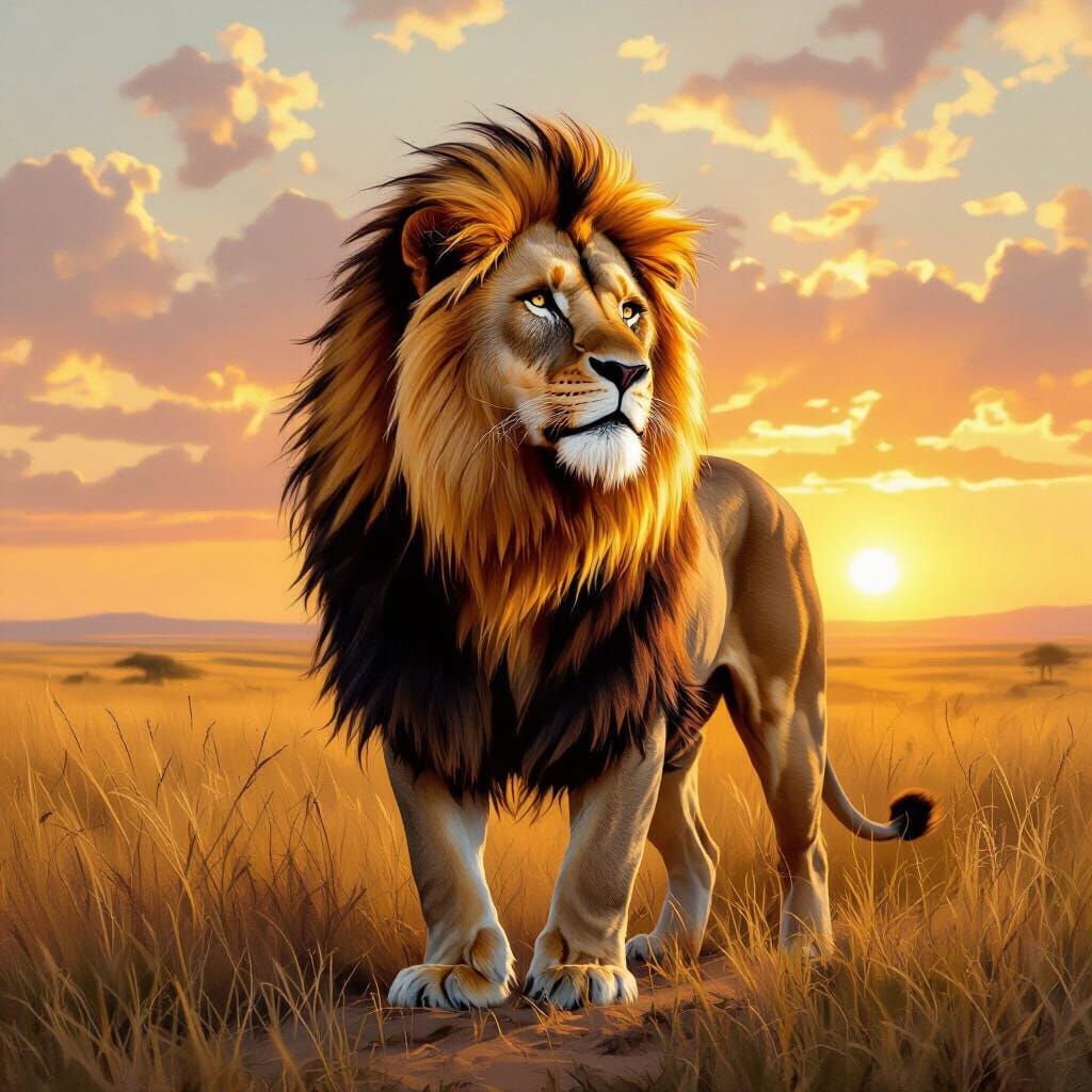 Majestic Lion on Savanna Oil Painting