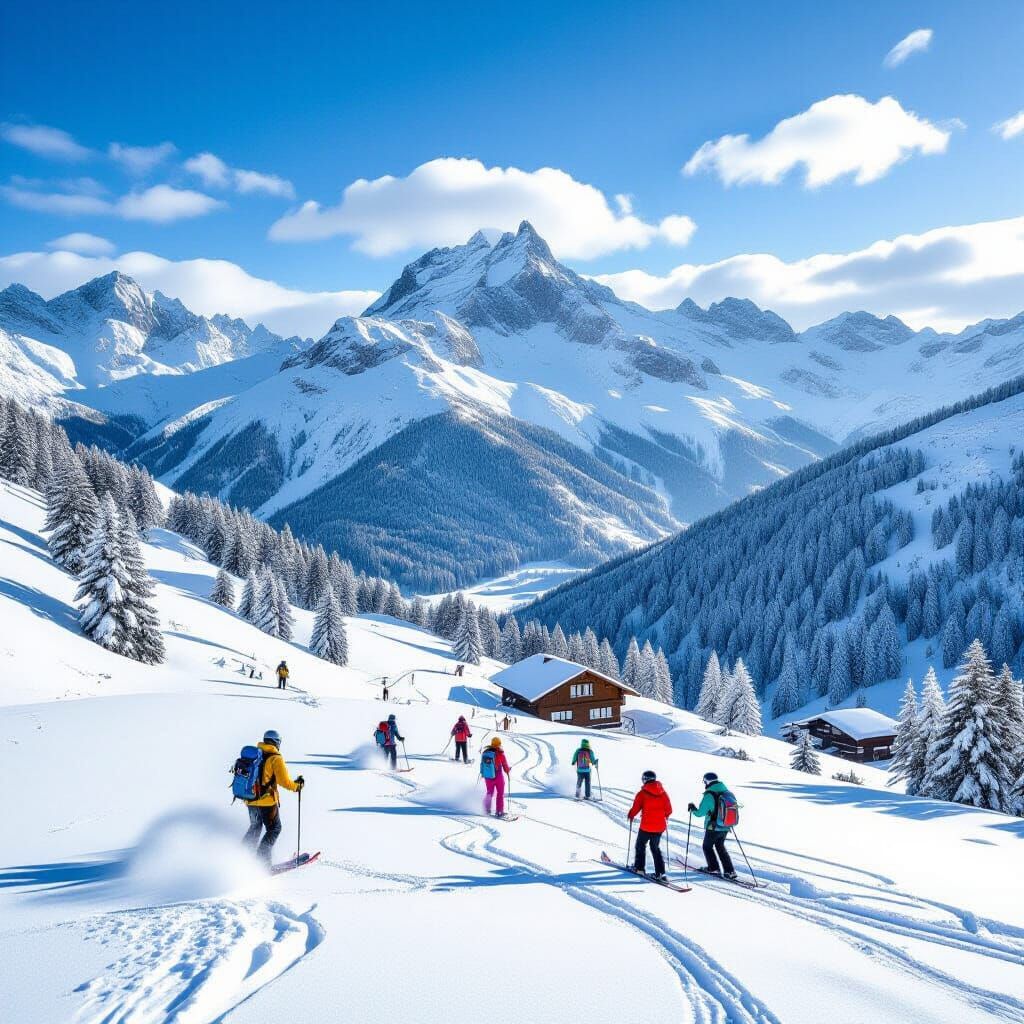 Swiss Alps in Winter with Golden Yellow Accents