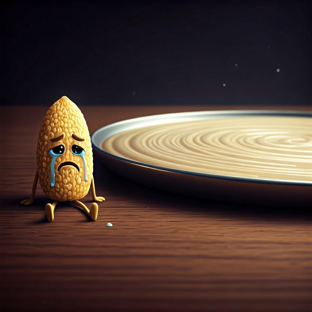 Sorrowful Sesame Seed Beside Tahini Plate in Dreamlike Lands...