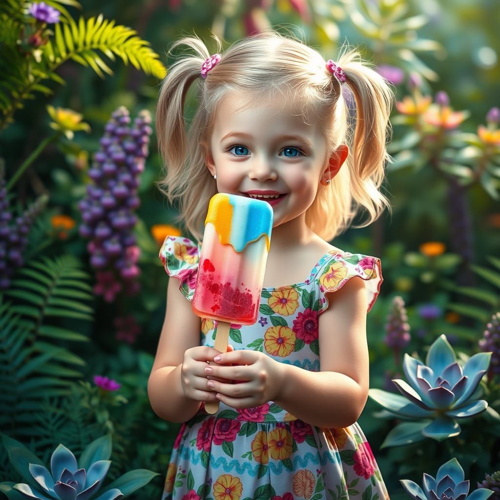 Radiant Blonde Girl in Whimsical Floral Wonderland