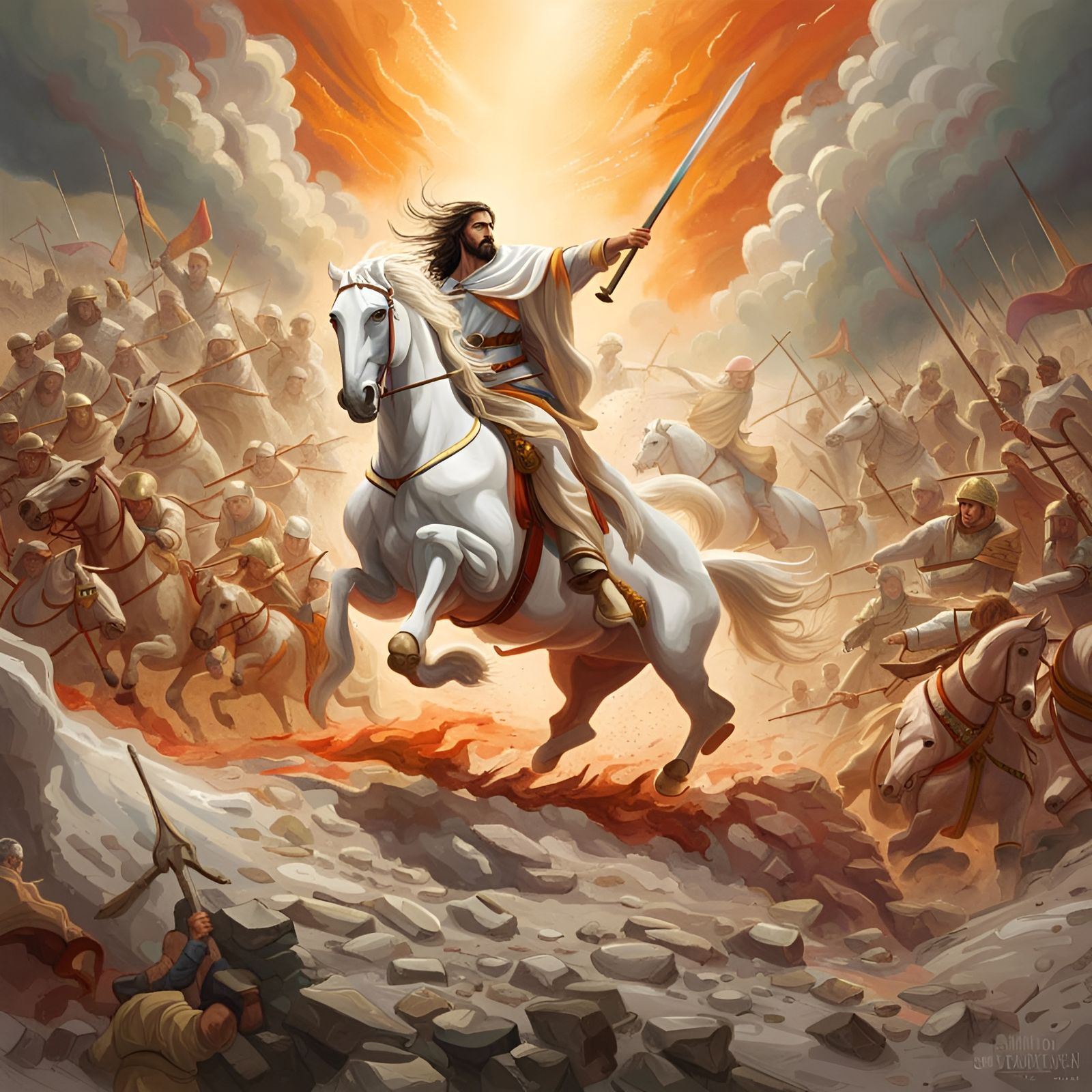 Show the battle of Armageddon between Jesus Christ and the earth’s