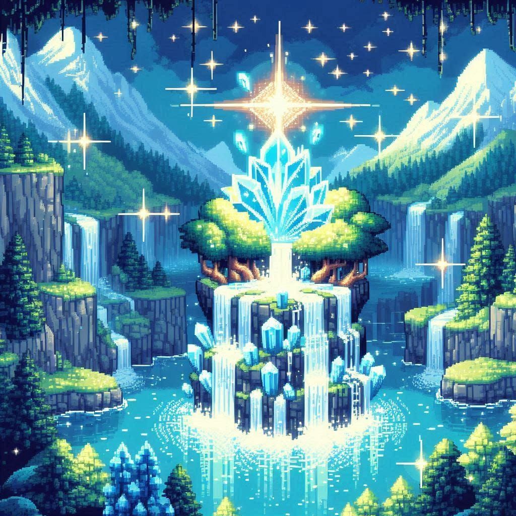2 magical sparkling Waterfall in a crystal mountain pic 2