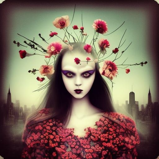 Creepy Girl In Flowers - AI Generated Artwork - NightCafe Creator