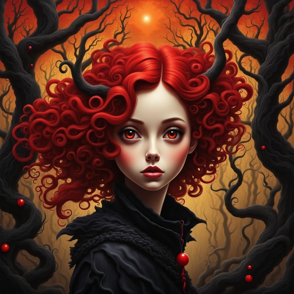 Surreal Dreamscape of Prophecy with Red Haired Woman