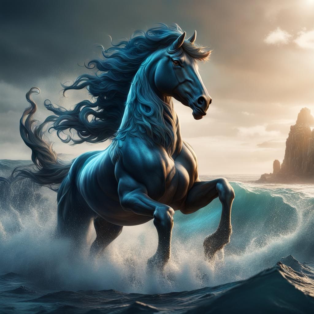  Stallion running in water