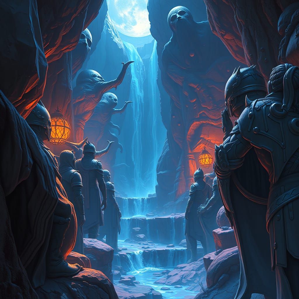 Dramatic Fantasy Landscape in Deep Color, Detailed Art