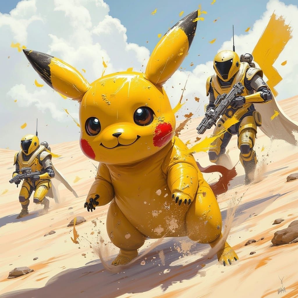 <lora:Badlands Flux:1.0> Pikachu, splash art