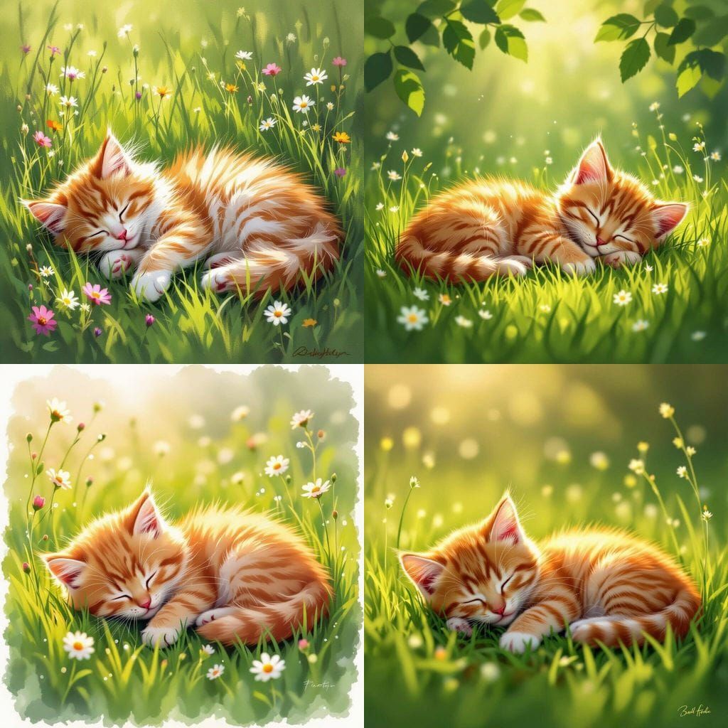 Orange Kitten Napping Peacefully on Green Grass