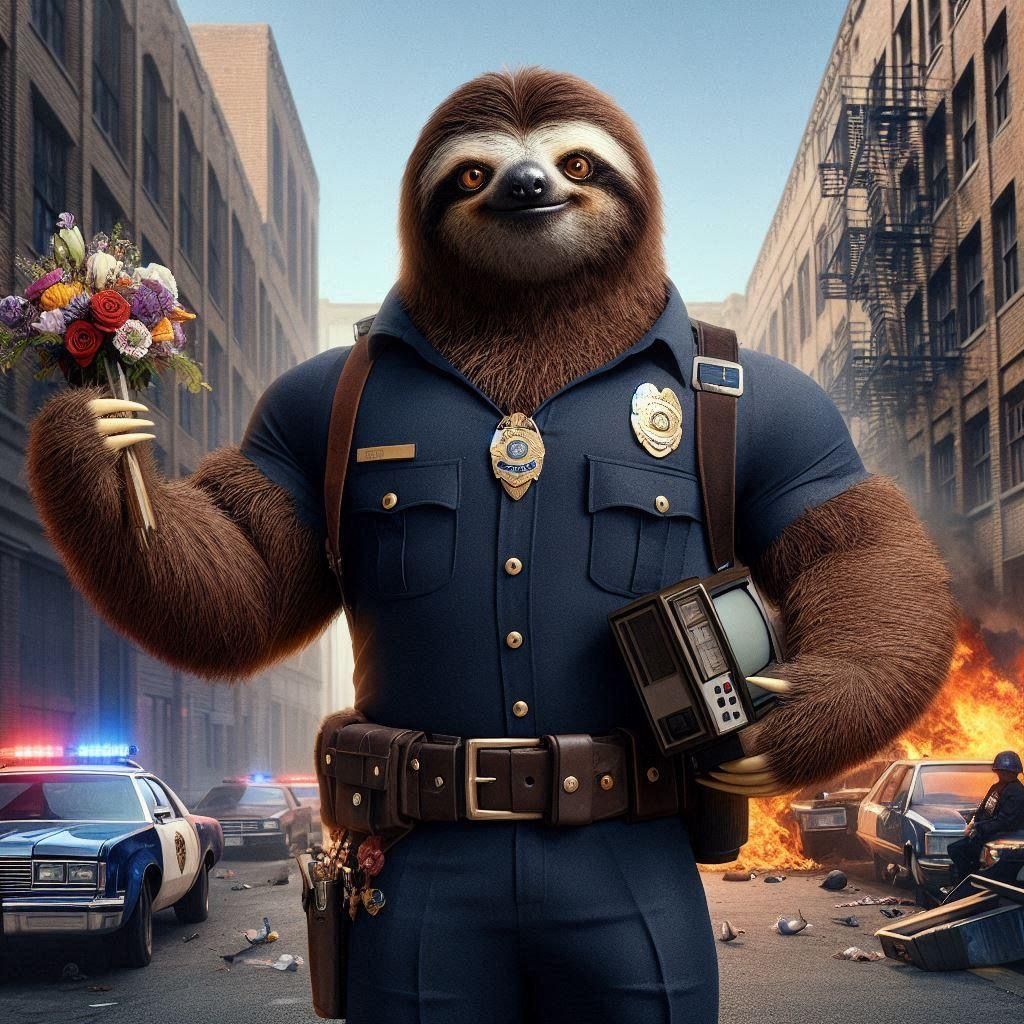 Slothbba Smith as Officer Slothses Hightower, in “Police Academy”